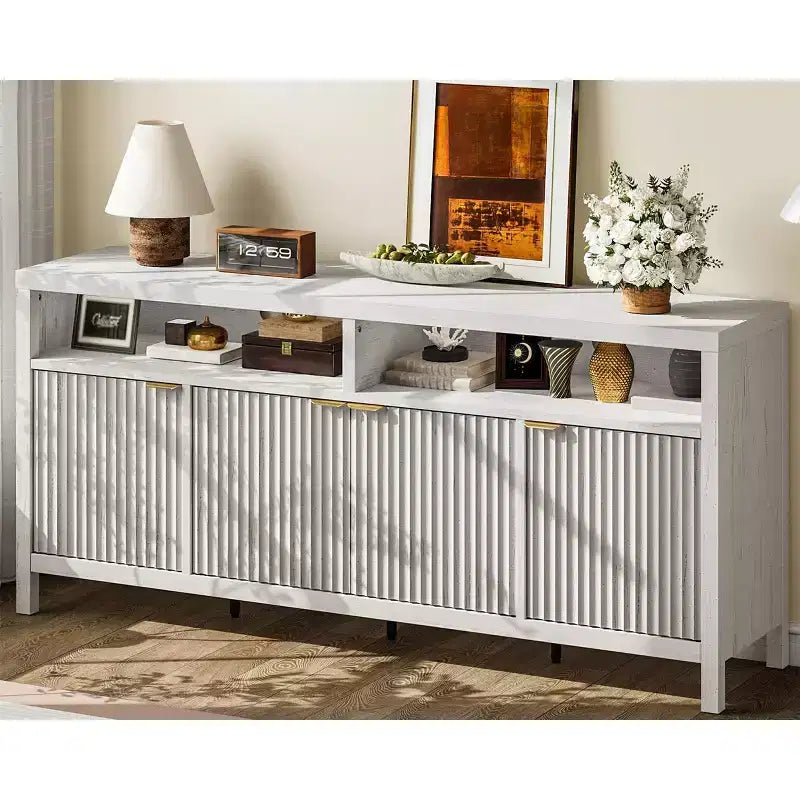 Credenza a 4 ante ad incasso, Credenza da cucina grande, Credenza da buffet di metà secolo Tavolino da caffè Bar Credenza in legno per soggiorno Sala da pranzo Ingresso
