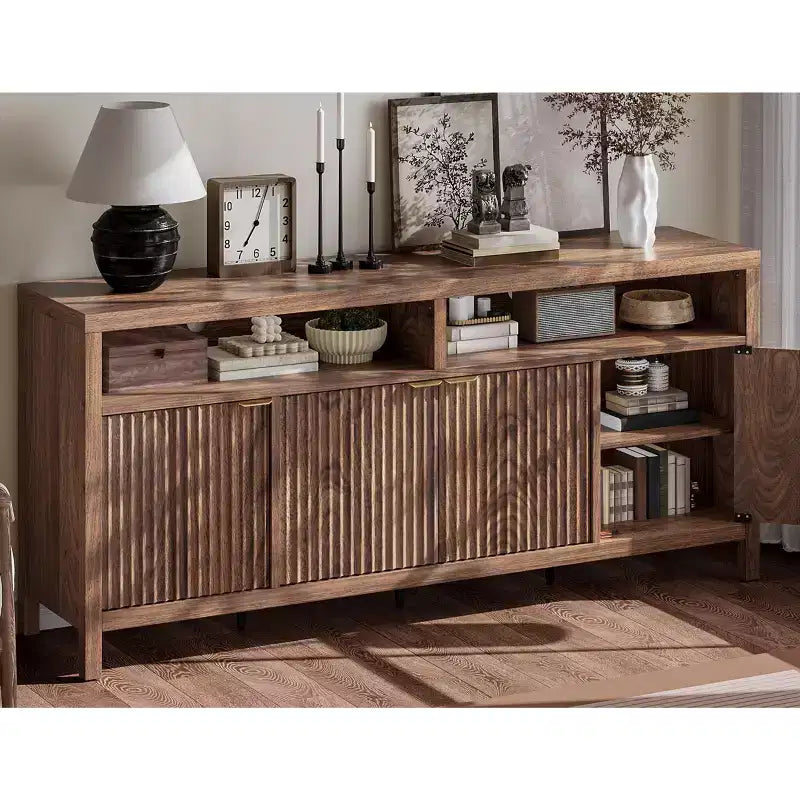 Credenza a 4 ante ad incasso, Credenza da cucina grande, Credenza da buffet di metà secolo Tavolino da caffè Bar Credenza in legno per soggiorno Sala da pranzo Ingresso