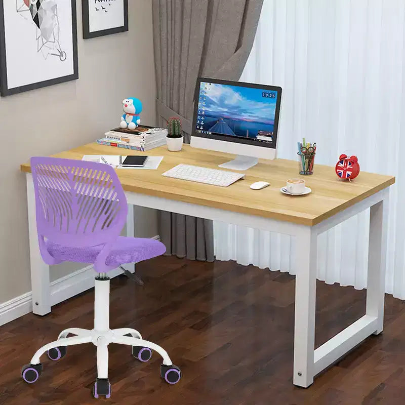 FurnitureR Sedia da Scrivania Piccola Sedia da Studio Senza Braccioli per Ragazzi, Sedia da Ufficio Girevole Leggera con Ruote e Cuscino Imbottito in Rete, Viola
