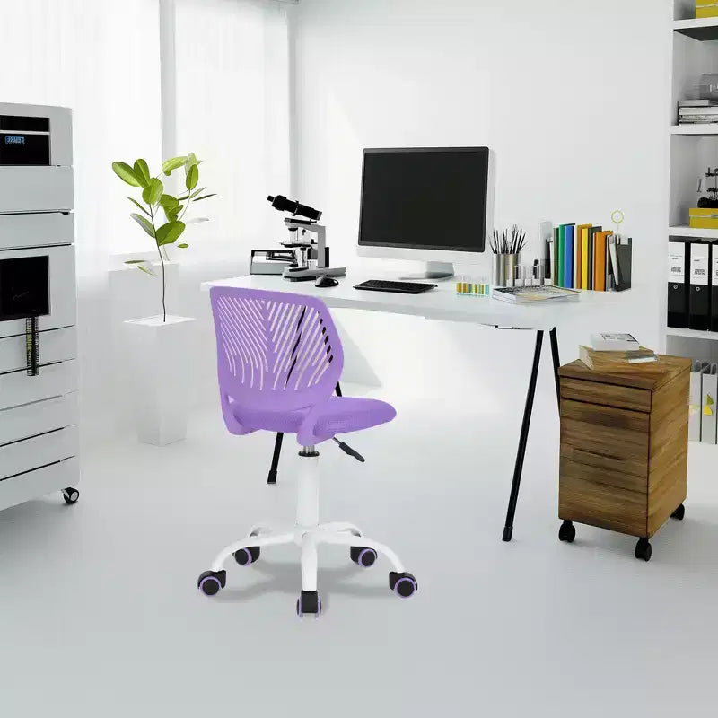 FurnitureR Sedia da Scrivania Piccola Sedia da Studio Senza Braccioli per Ragazzi, Sedia da Ufficio Girevole Leggera con Ruote e Cuscino Imbottito in Rete, Viola
