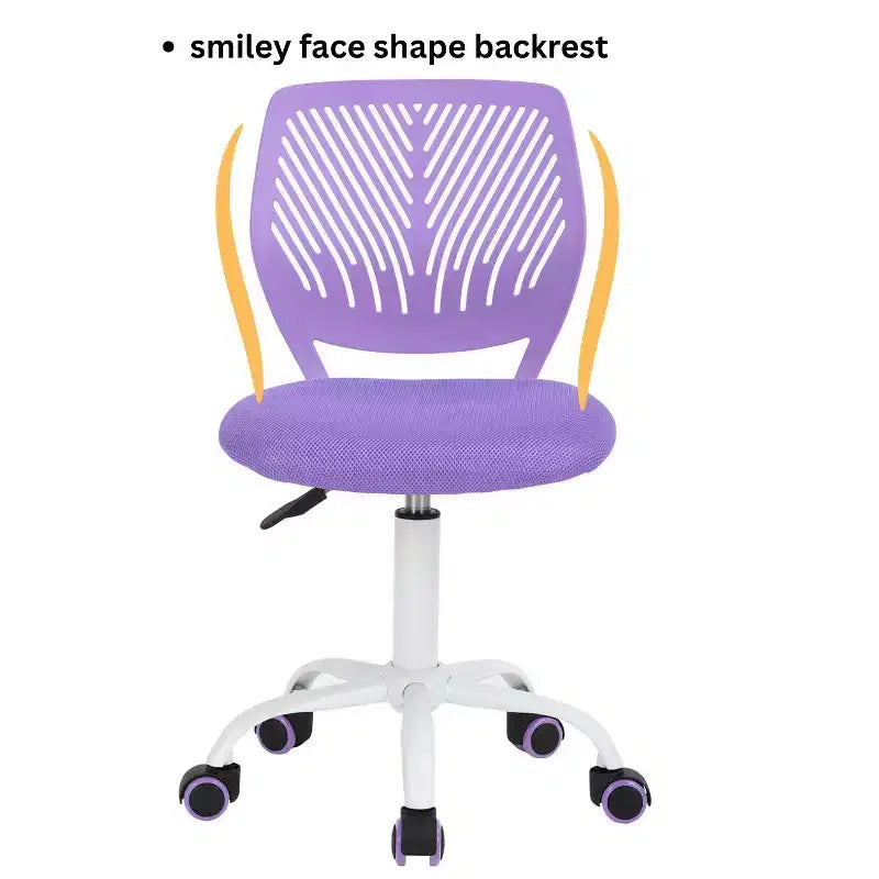 FurnitureR Sedia da Scrivania Piccola Sedia da Studio Senza Braccioli per Ragazzi, Sedia da Ufficio Girevole Leggera con Ruote e Cuscino Imbottito in Rete, Viola