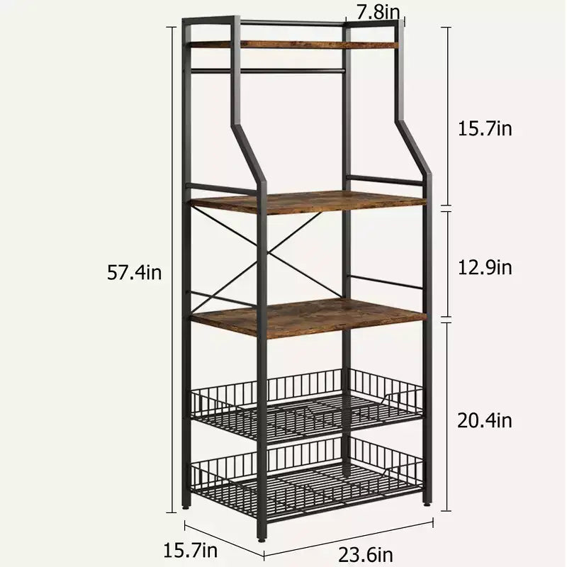 COZONY Scaffale da Cucina a 5 Livelli con Ripiani e Ganci, Struttura in Metallo per Microonde e Stazione Caffè