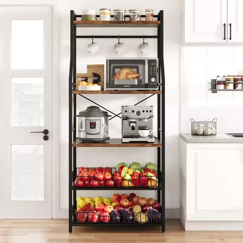 COZONY Scaffale da Cucina a 5 Livelli con Ripiani e Ganci, Struttura in Metallo per Microonde e Stazione Caffè