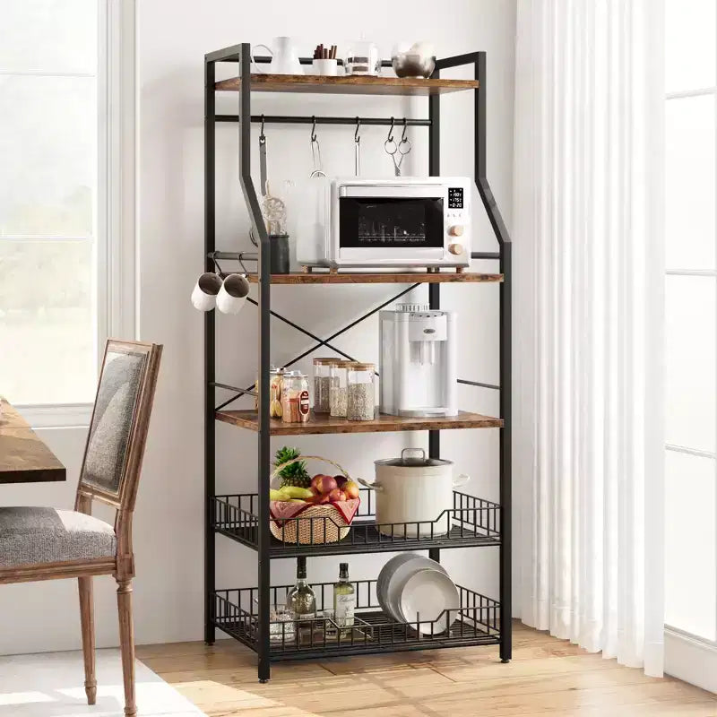 COZONY Scaffale da Cucina a 5 Livelli con Ripiani e Ganci, Struttura in Metallo per Microonde e Stazione Caffè