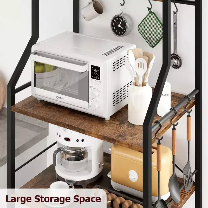 COZONY Scaffale da Cucina a 5 Livelli con Ripiani e Ganci, Struttura in Metallo per Microonde e Stazione Caffè