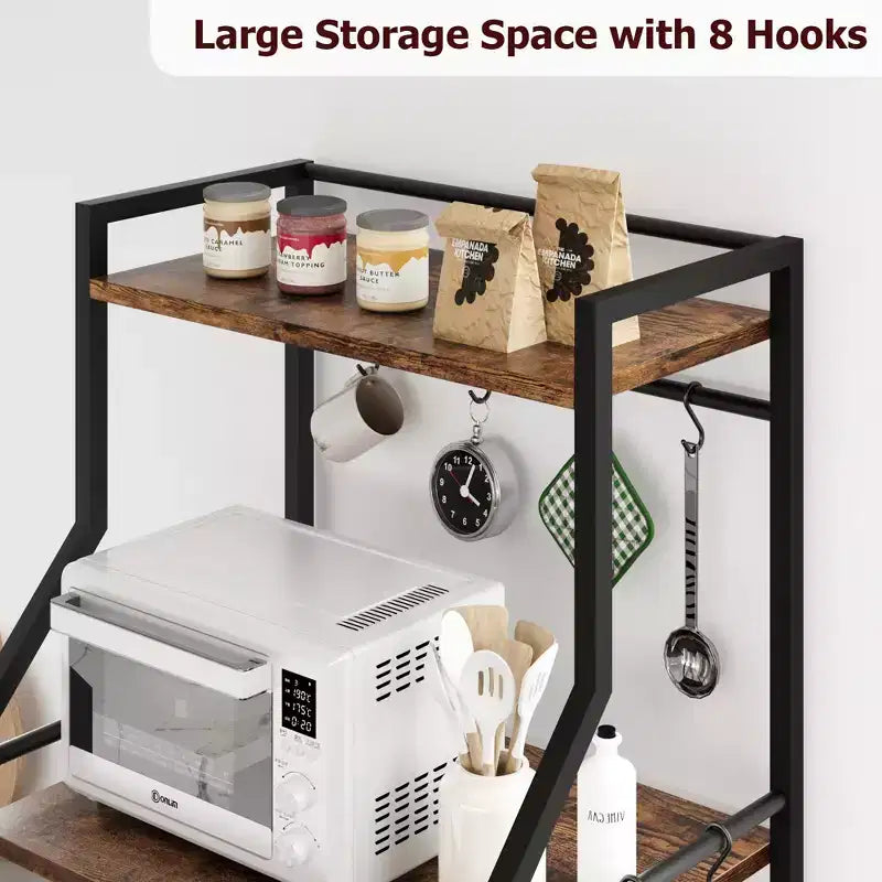 COZONY Scaffale da Cucina a 5 Livelli con Ripiani e Ganci, Struttura in Metallo per Microonde e Stazione Caffè