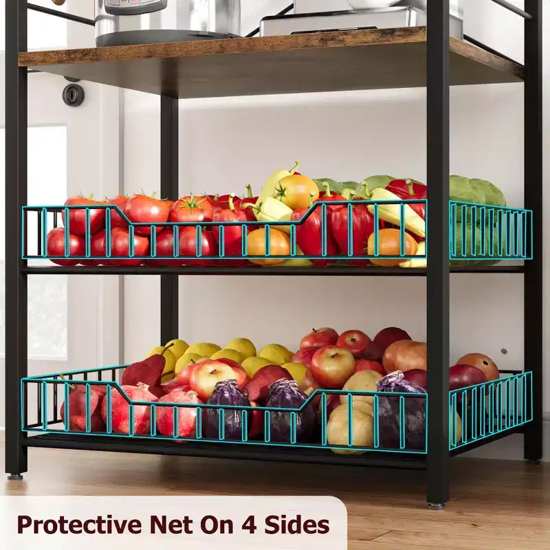 COZONY Scaffale da Cucina a 5 Livelli con Ripiani e Ganci, Struttura in Metallo per Microonde e Stazione Caffè