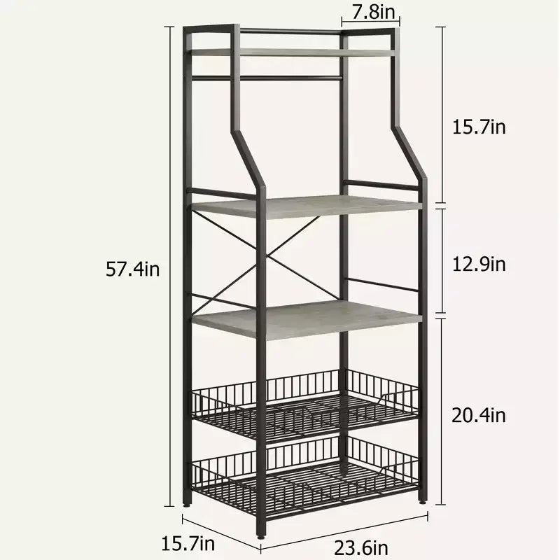 COZONY Scaffale da Cucina a 5 Livelli con Ripiani e Ganci, Struttura in Metallo per Microonde e Stazione Caffè