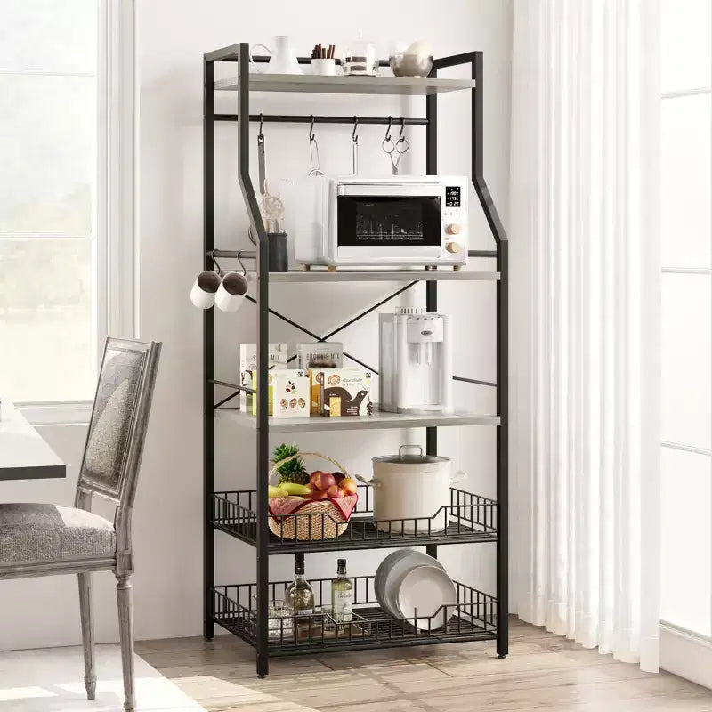 COZONY Scaffale da Cucina a 5 Livelli con Ripiani e Ganci, Struttura in Metallo per Microonde e Stazione Caffè