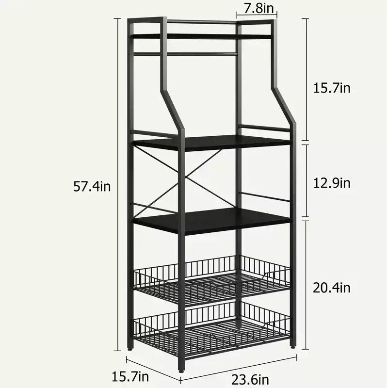 COZONY Scaffale da Cucina a 5 Livelli con Ripiani e Ganci, Struttura in Metallo per Microonde e Stazione Caffè