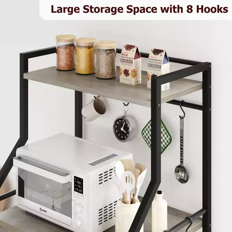 COZONY Scaffale da Cucina a 5 Livelli con Ripiani e Ganci, Struttura in Metallo per Microonde e Stazione Caffè