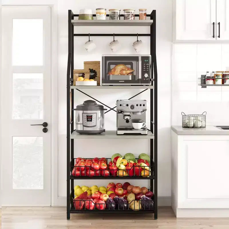 COZONY Scaffale da Cucina a 5 Livelli con Ripiani e Ganci, Struttura in Metallo per Microonde e Stazione Caffè