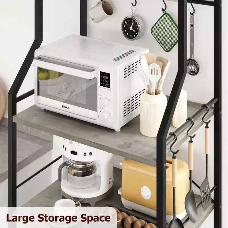 COZONY Scaffale da Cucina a 5 Livelli con Ripiani e Ganci, Struttura in Metallo per Microonde e Stazione Caffè