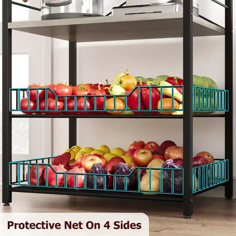 COZONY Scaffale da Cucina a 5 Livelli con Ripiani e Ganci, Struttura in Metallo per Microonde e Stazione Caffè