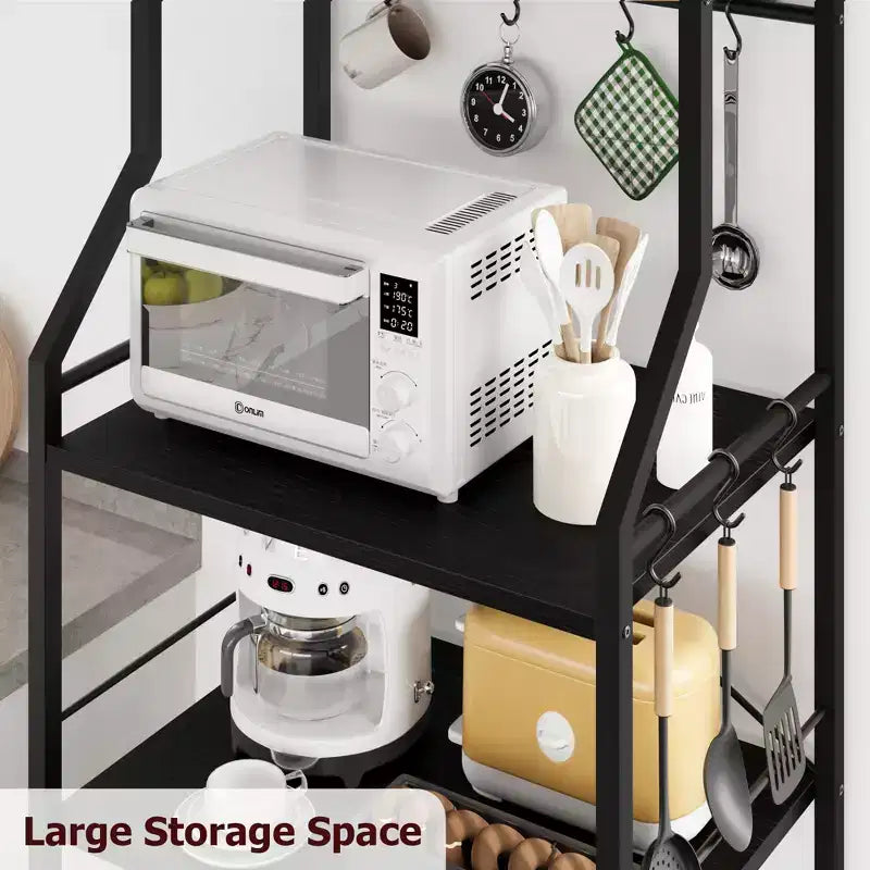 COZONY Scaffale da Cucina a 5 Livelli con Ripiani e Ganci, Struttura in Metallo per Microonde e Stazione Caffè