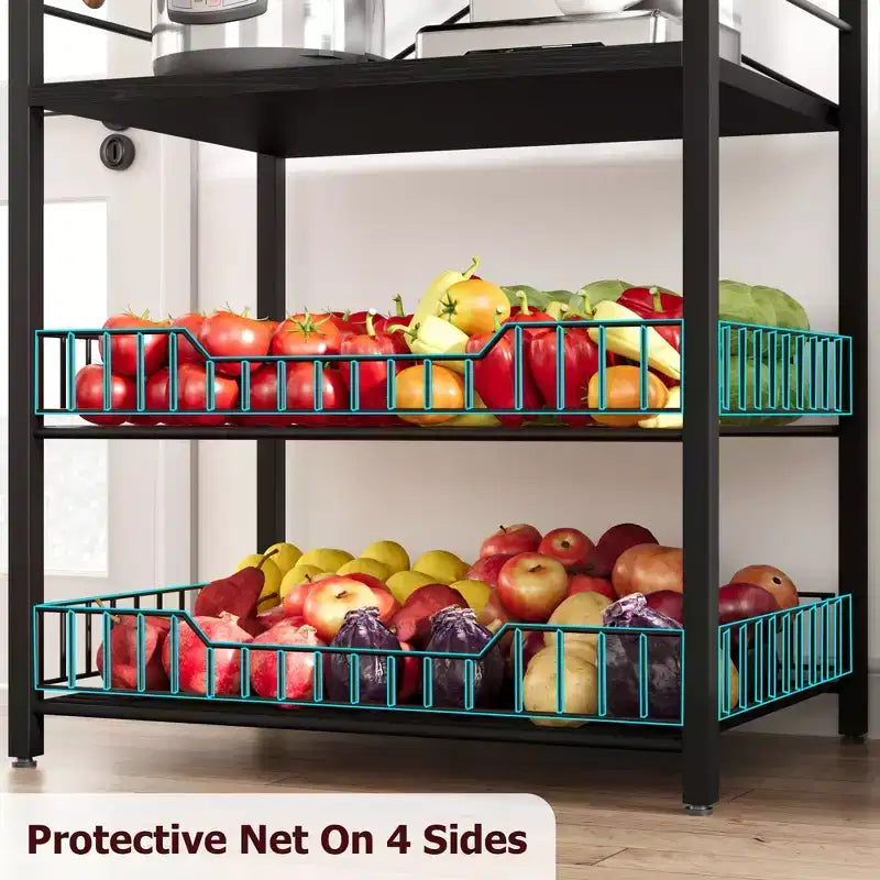 COZONY Scaffale da Cucina a 5 Livelli con Ripiani e Ganci, Struttura in Metallo per Microonde e Stazione Caffè
