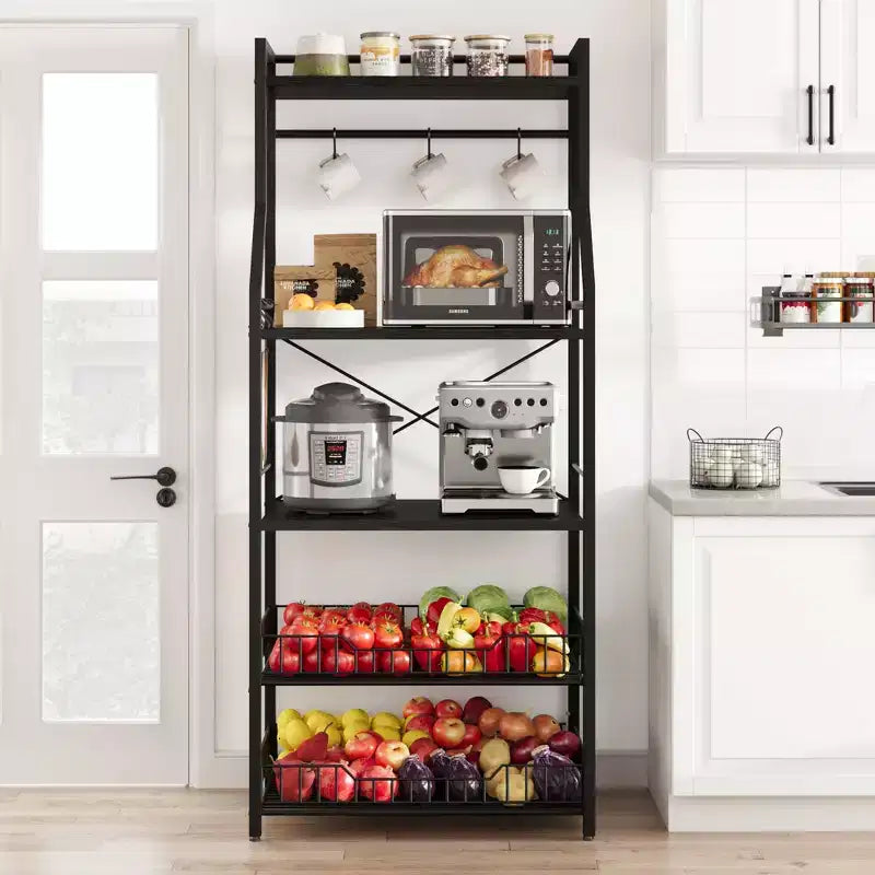 COZONY Scaffale da Cucina a 5 Livelli con Ripiani e Ganci, Struttura in Metallo per Microonde e Stazione Caffè