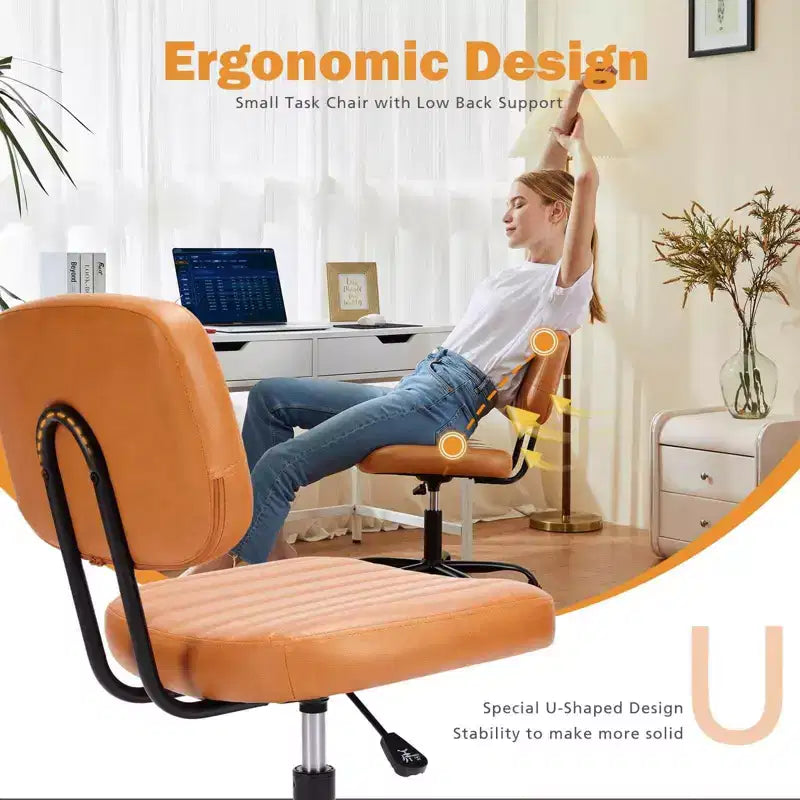 MAYEERTY Sedia da Ufficio Senza Braccioli in Pelle PU Girevole a 360° Regolabile in Altezza 17.71-21.45
