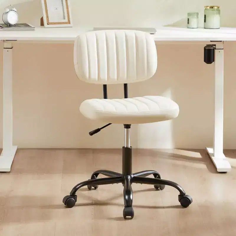MAYEERTY Sedia da Ufficio Senza Braccioli in Pelle PU Girevole a 360° Regolabile in Altezza 17.71-21.45