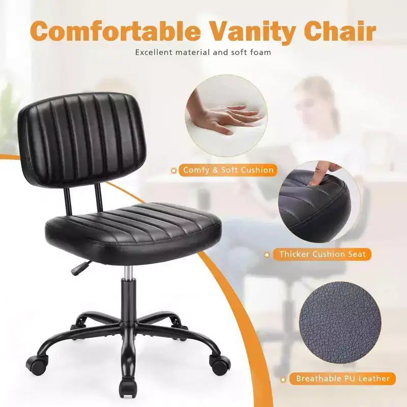 MAYEERTY Sedia da Ufficio Senza Braccioli in Pelle PU Girevole a 360° Regolabile in Altezza 17.71-21.45