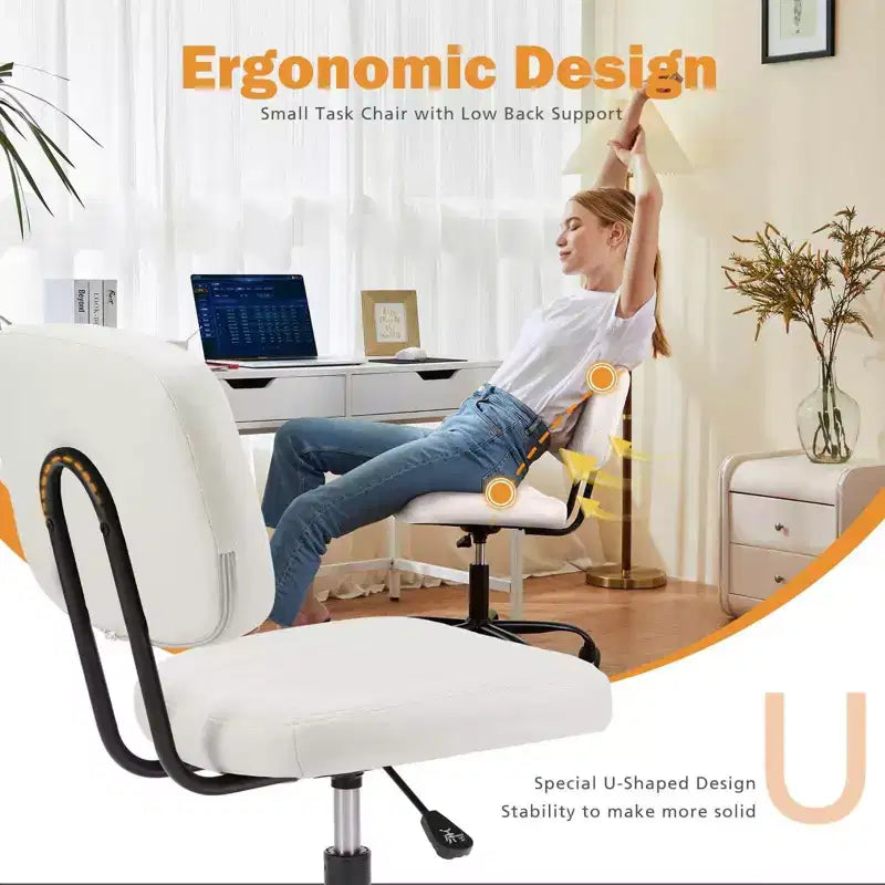 MAYEERTY Sedia da Ufficio Senza Braccioli in Pelle PU Girevole a 360° Regolabile in Altezza 17.71-21.45
