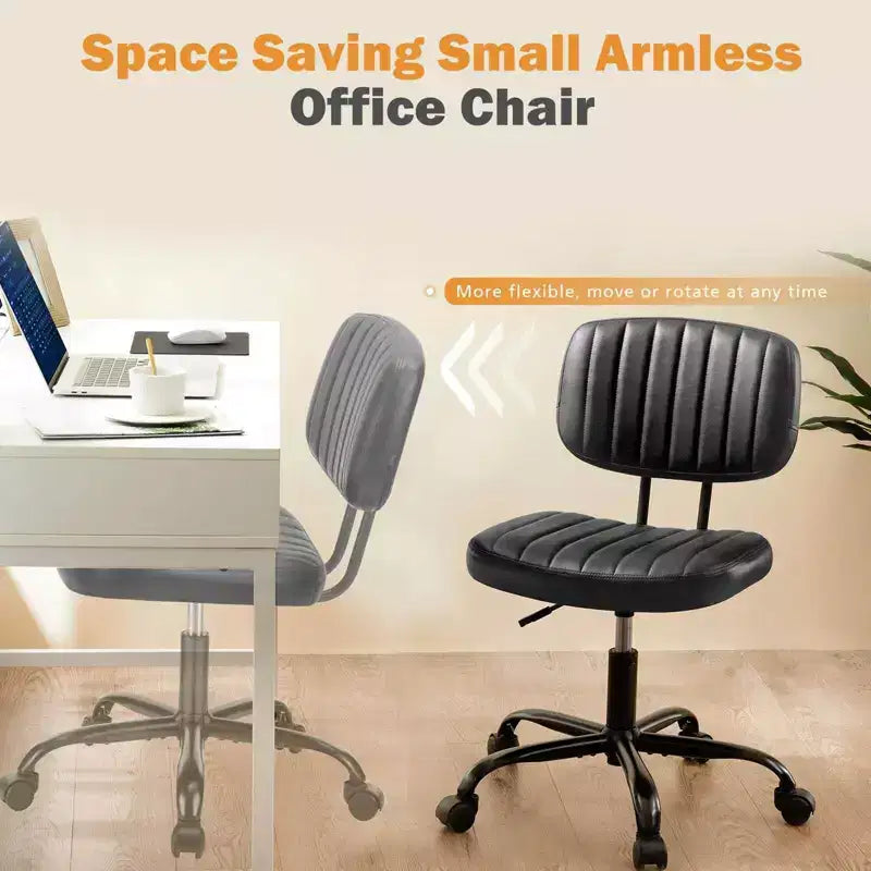 MAYEERTY Chaise de Bureau sans Accoudoirs en Cuir PU Pivotante à 360° Réglable en Hauteur 17.71-21.45