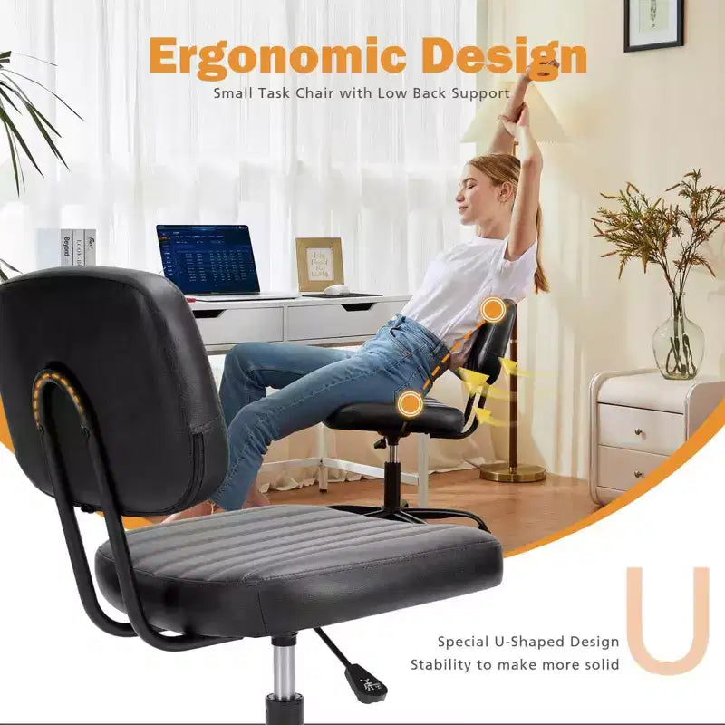 MAYEERTY Sedia da Ufficio Senza Braccioli in Pelle PU Girevole a 360° Regolabile in Altezza 17.71-21.45