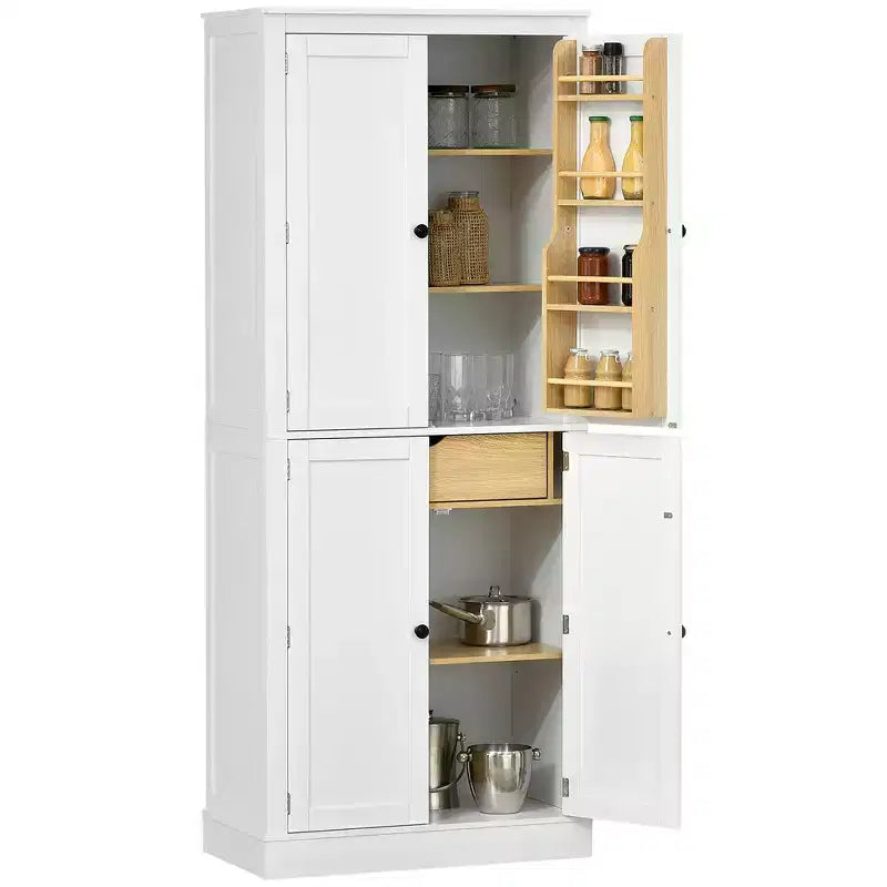 72 Kitchen Pantry Storage Cabinet, Modern Tall Kitchen Cabinet with 5-tier Storage Shelving, 8 Spice Racks, Drawer