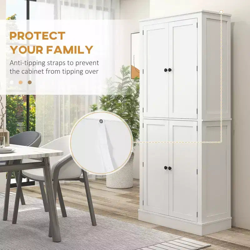 Mobile dispensa da cucina da 72", 5 ripiani, 8 portaspezie e cassetto, bianco