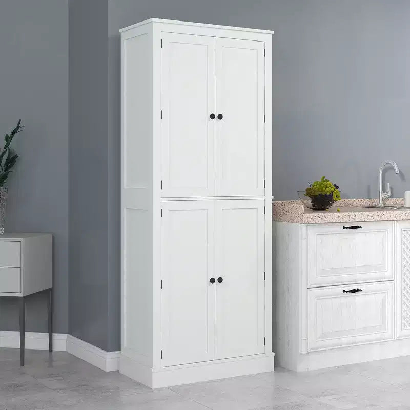 Mobile dispensa da cucina da 72", 5 ripiani, 8 portaspezie e cassetto, bianco