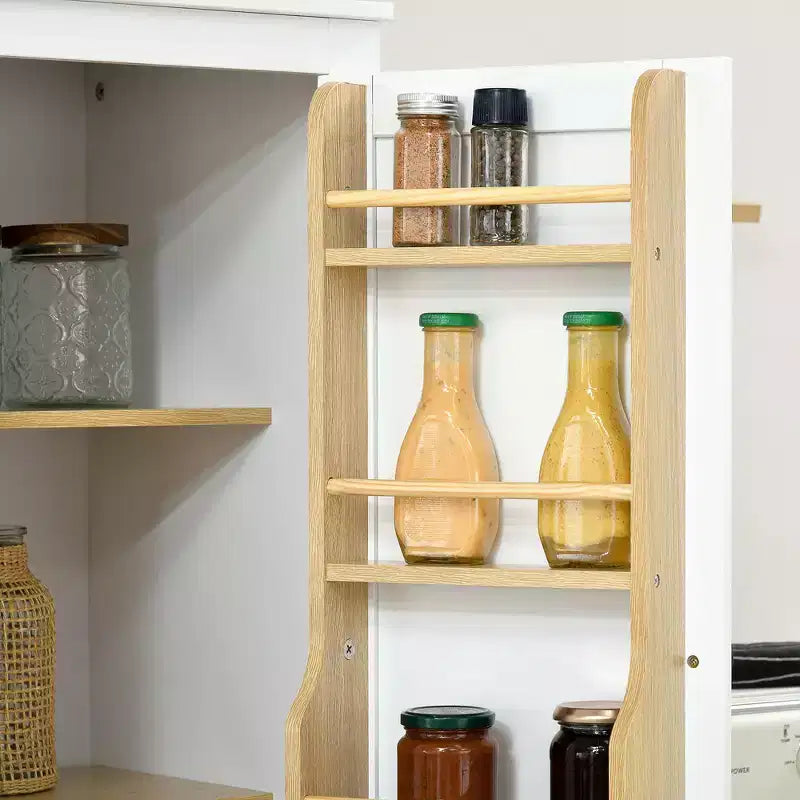 Mobile dispensa da cucina da 72", 5 ripiani, 8 portaspezie e cassetto, bianco