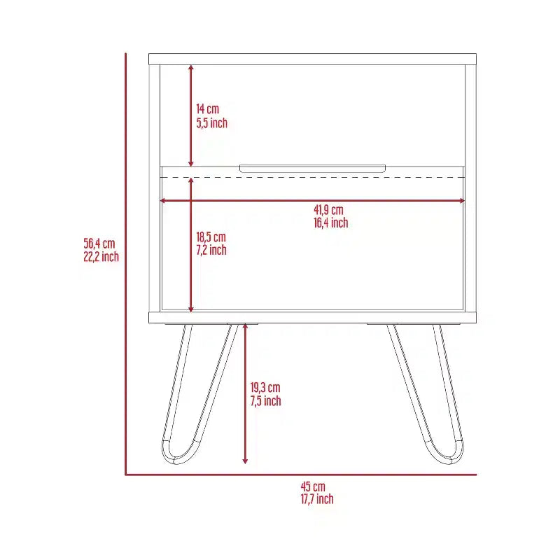 Comodino a 2 livelli rustico con gambe a forcina, MDF, marrone, salvaspazio