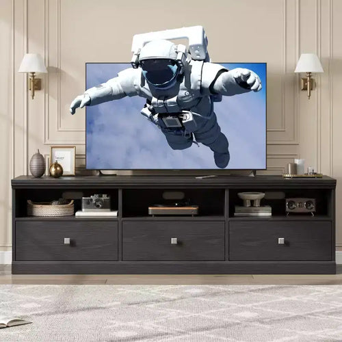 Mobile porta TV da 70" per televisori fino a 80", mobile TV moderno di metà secolo con cassetti e ripiani