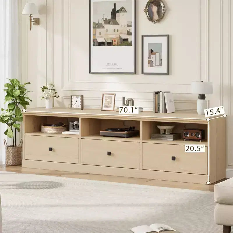 Mobile porta TV da 70" per televisori fino a 80", mobile TV moderno di metà secolo con cassetti e ripiani