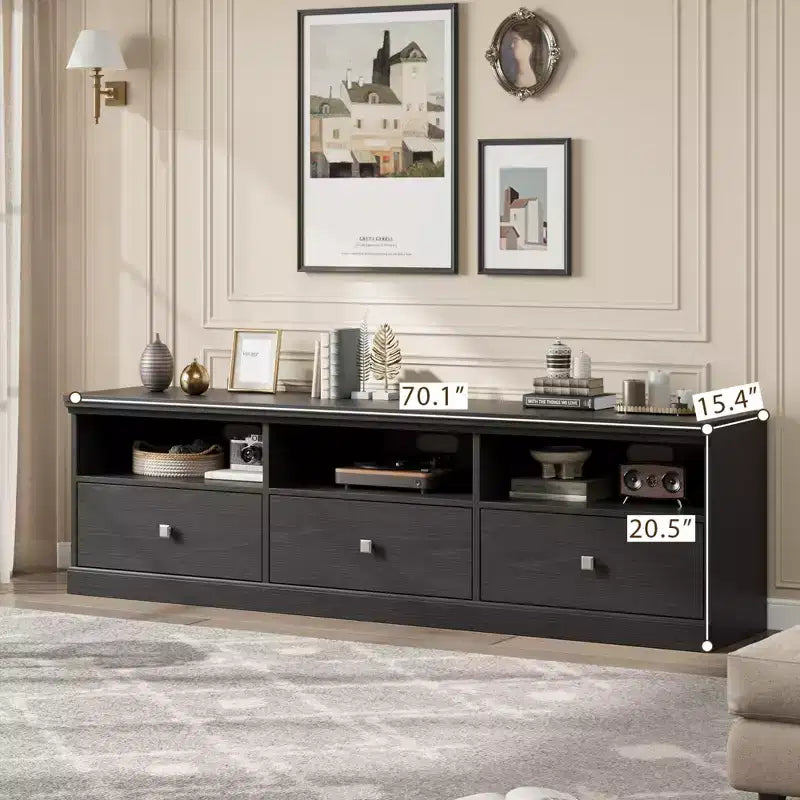 Mobile porta TV da 70" per televisori fino a 80", mobile TV moderno di metà secolo con cassetti e ripiani