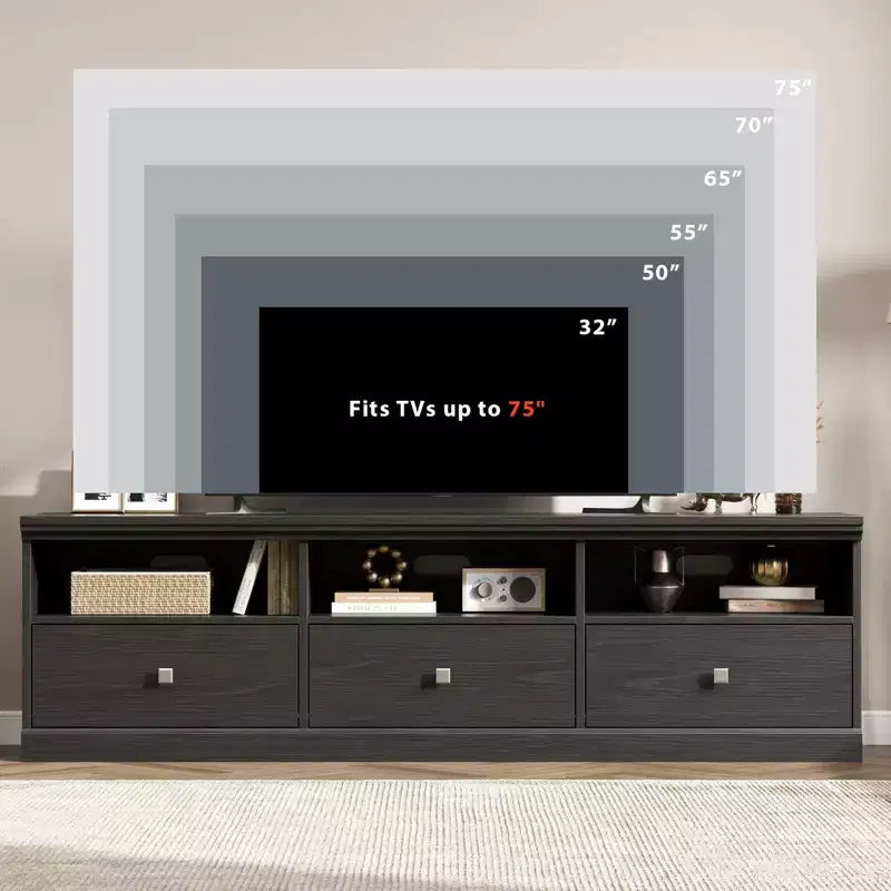 Mobile porta TV da 70" per televisori fino a 80", mobile TV moderno di metà secolo con cassetti e ripiani