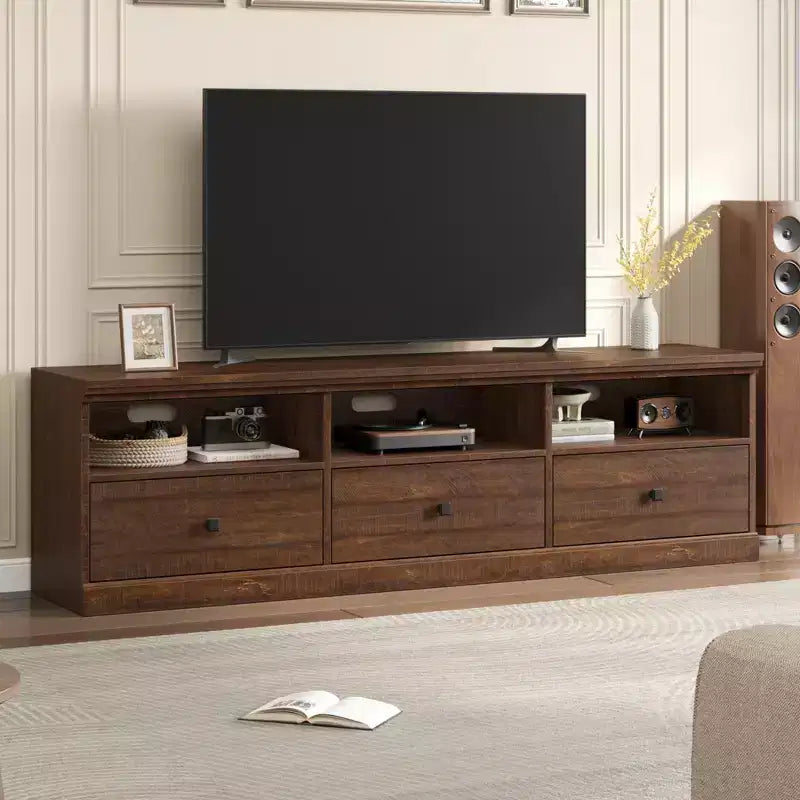 Mobile porta TV da 70" per televisori fino a 80", mobile TV moderno di metà secolo con cassetti e ripiani