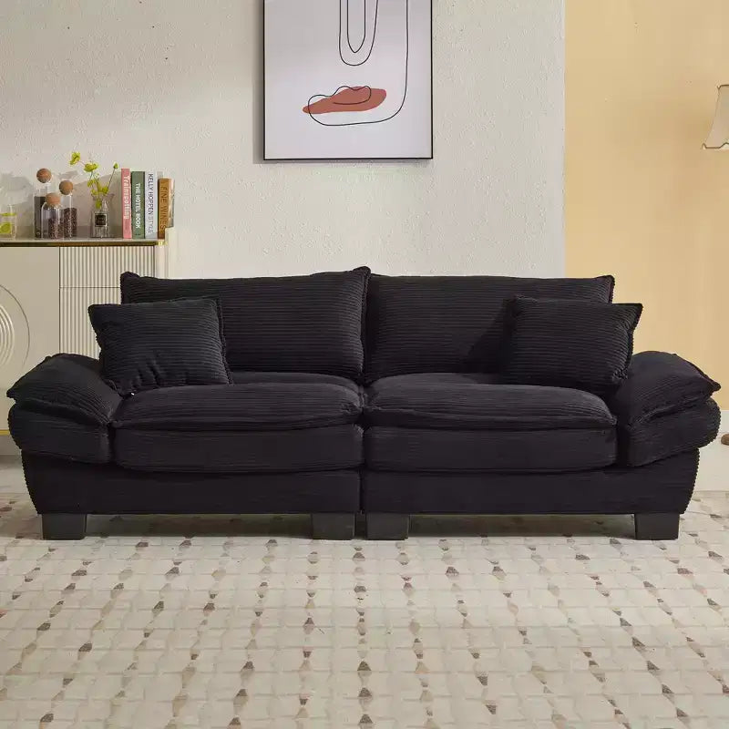 MAYEERTY Corduroy Loveseat Upholstered Deep Seat Comfortable Sofa with Pillows for Bedroom Living Room Office Black