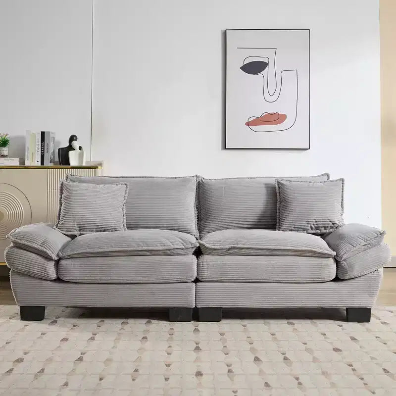 MAYEERTY Loveseat Corduroy Sleeper Couch Sofa with Pillows Upholstered for Bedroom Living Room Office Gray