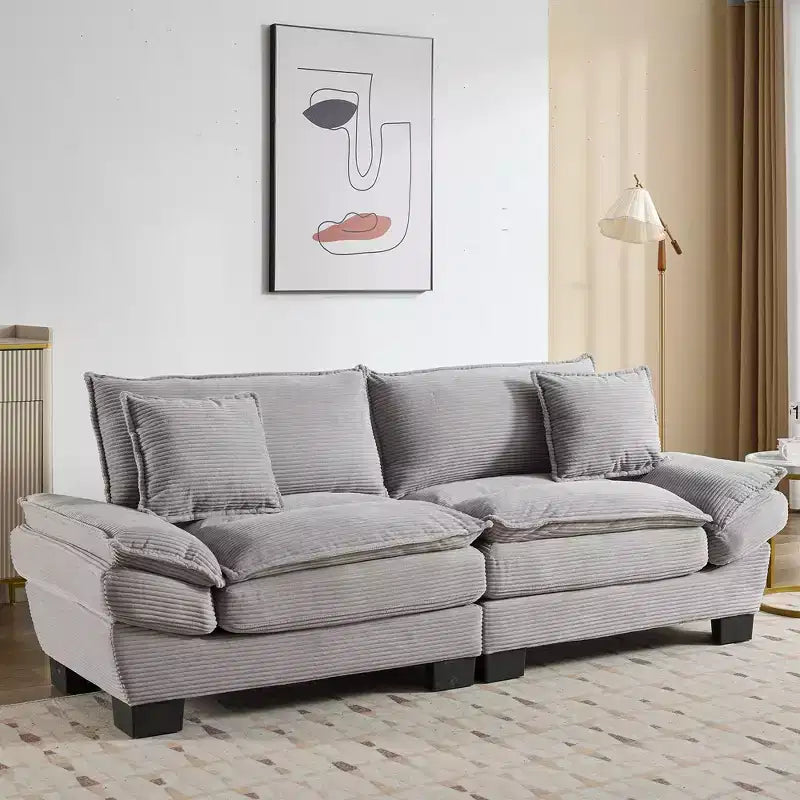 Divano letto a due posti in velluto a coste con cuscini, grigio, 84", capacità 550 libbre