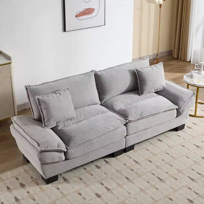 Divano letto a due posti in velluto a coste con cuscini, grigio, 84", capacità 550 libbre