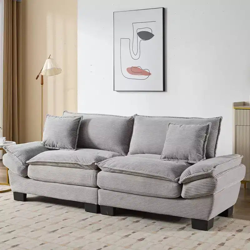 Divano letto a due posti in velluto a coste con cuscini, grigio, 84", capacità 550 libbre