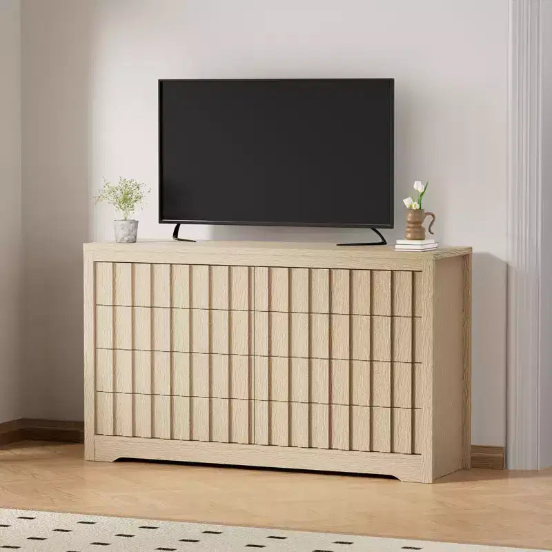 Cassettiera Scanalata per Camera da Letto, Cassettiera Moderna senza Maniglie, in Legno, 8 Ante