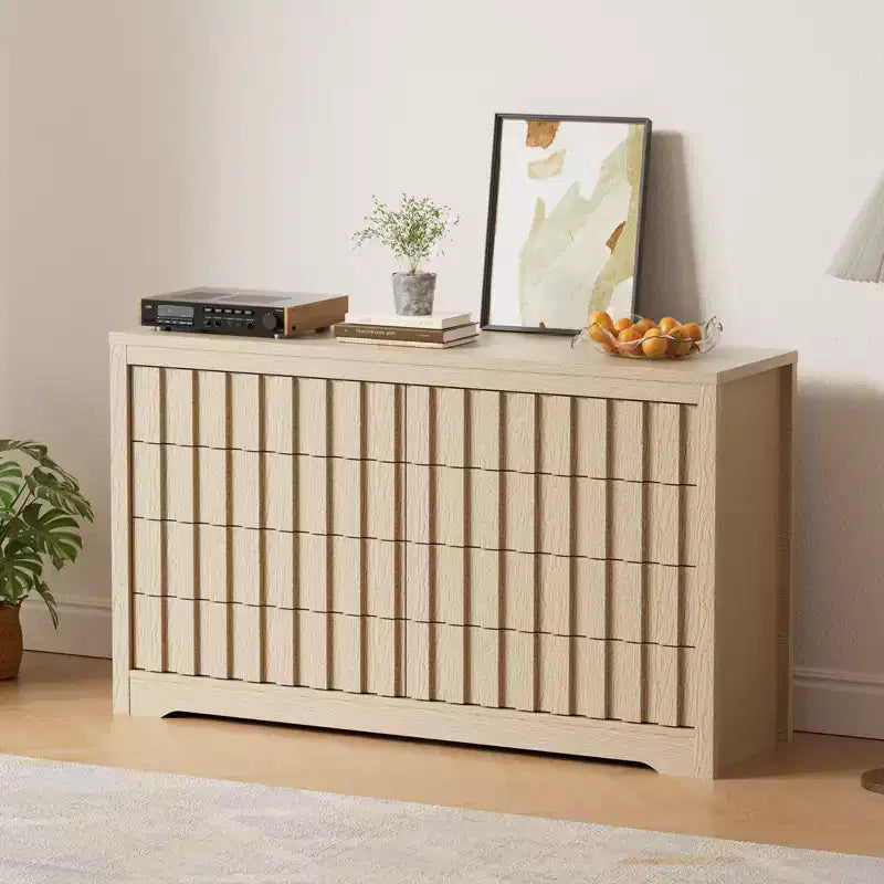 Cassettiera Scanalata per Camera da Letto, Cassettiera Moderna senza Maniglie, in Legno, 8 Ante