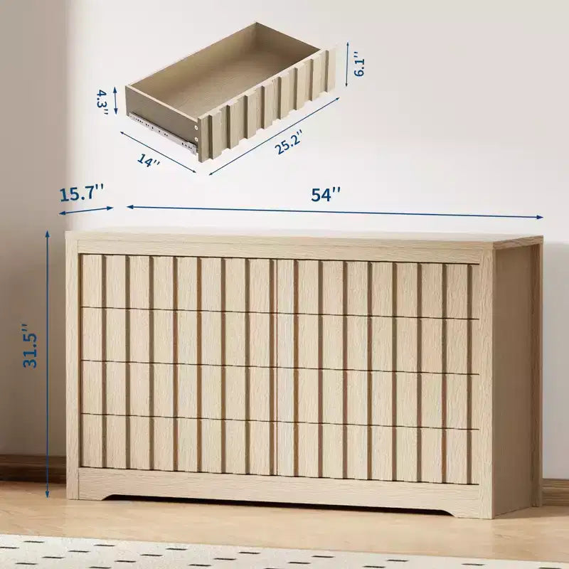 Cassettiera Scanalata per Camera da Letto, Cassettiera Moderna senza Maniglie, in Legno, 8 Ante