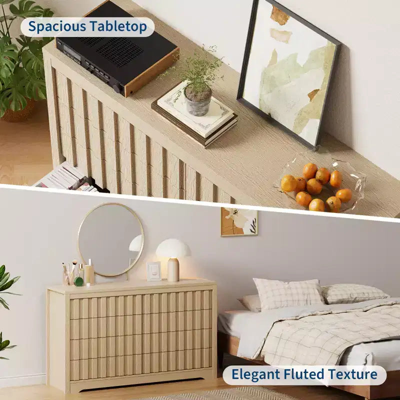 Cassettiera Scanalata per Camera da Letto, Cassettiera Moderna senza Maniglie, in Legno, 8 Ante