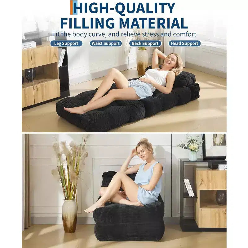 Divano Letto Pieghevole Versatile con Supporto per Cuscino | Poltrona Letto Convertibile per Soggiorno, Dormitorio | Lavabile in Lavatrice e Portatile