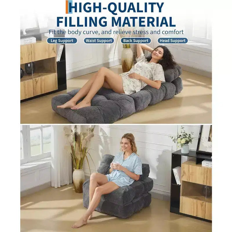 Divano Letto Pieghevole Versatile con Supporto per Cuscino | Poltrona Letto Convertibile per Soggiorno, Dormitorio | Lavabile in Lavatrice e Portatile