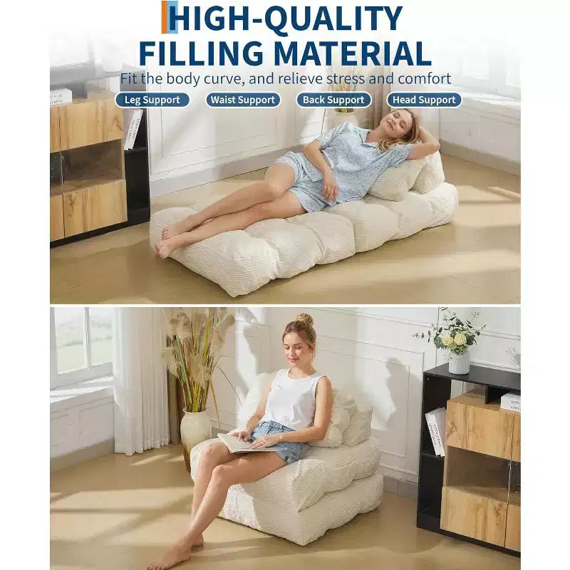Divano Letto Pieghevole Versatile con Supporto per Cuscino | Poltrona Letto Convertibile per Soggiorno, Dormitorio | Lavabile in Lavatrice e Portatile