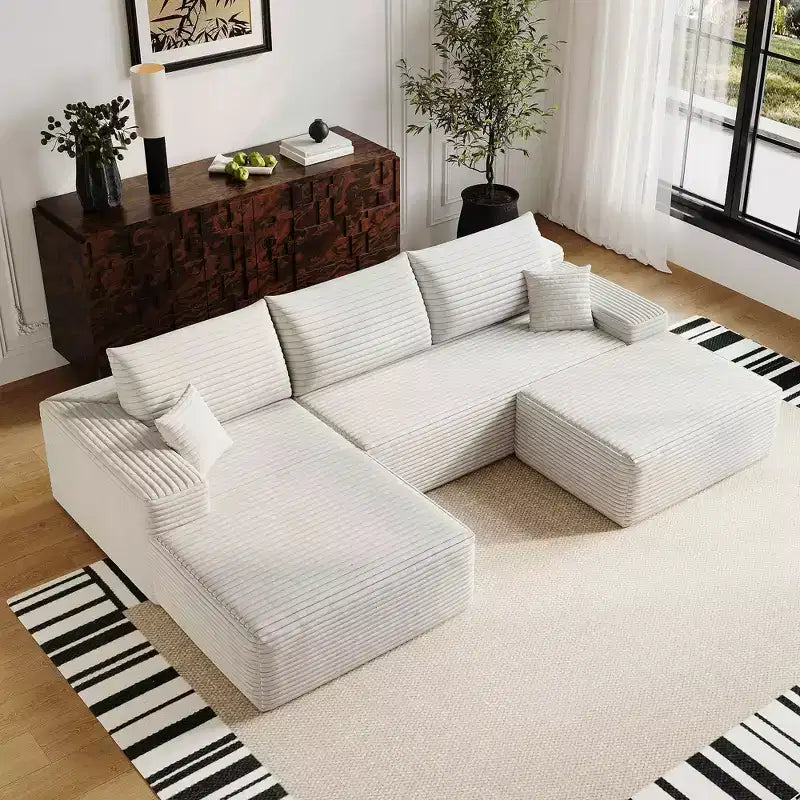 MAYEERTY 107 Divano componibile a L bianco, Divano modulare in velluto a coste, Nessun assemblaggio